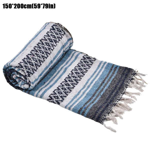 Mexican Blanket Falsa Yoga Mat Hand Woven Natural Beach Throw Outdoor Festival Picnic Blanket Camping Thick Soft Available In 3 Sizes Brown Tan Or Blue You Choose