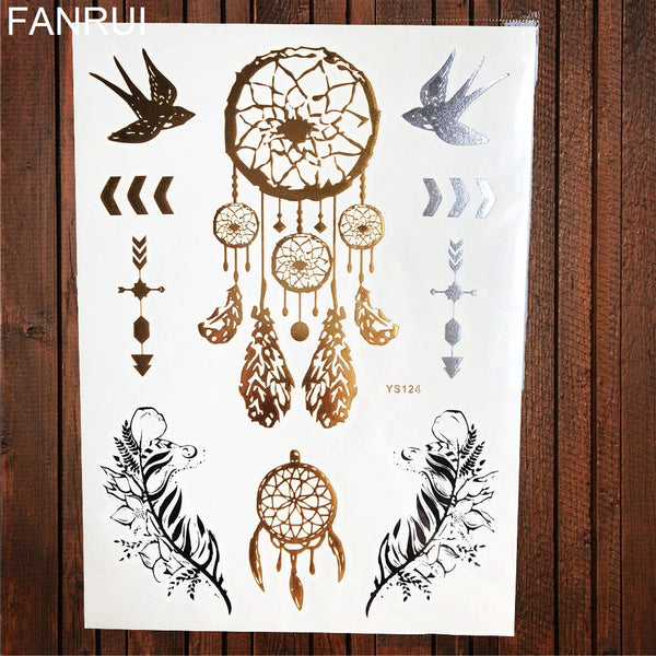 Gypsy Wanderer Gold & Silver Metallic Temporary Tattoos Live Love Wander Lotus Flowers Elephant Armbands Butterflies Feathers Hamsa Isis Ankh Arrows Dreamcatcher Sea Turtle So Many Designs To Choose From Flash Tattoos