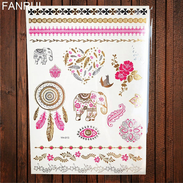 Gypsy Wanderer Gold & Silver Metallic Temporary Tattoos Live Love Wander Lotus Flowers Elephant Armbands Butterflies Feathers Hamsa Isis Ankh Arrows Dreamcatcher Sea Turtle So Many Designs To Choose From Flash Tattoos