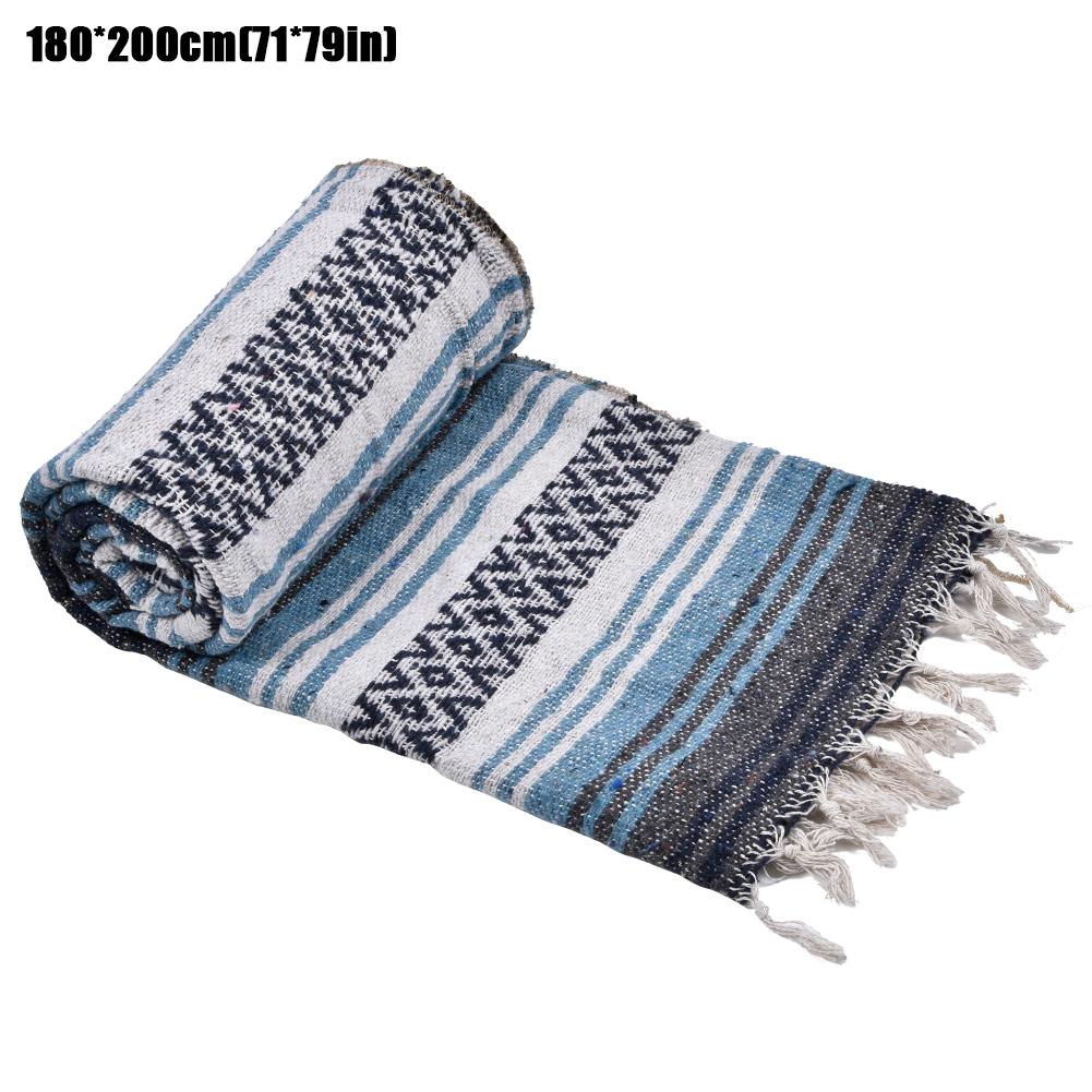 Mexican Blanket Falsa Yoga Mat Hand Woven Natural Beach Throw Outdoor Festival Picnic Blanket Camping Thick Soft Available In 3 Sizes Brown Tan Or Blue You Choose