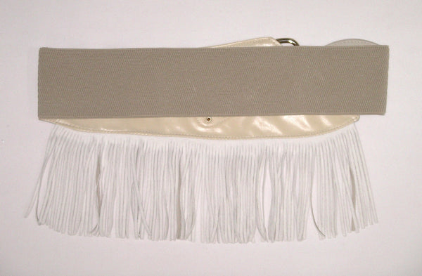 Fringe Belt Boho Beige Vegan Leather Wide Elastic Gold Studs Waist Cincher Cowgirl Western Southwestern 4" Wide With 4" Fringe XS Small Medium Large