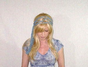 Braided Dreadlock Wrap Light Blue Handmade Crochet Hippie Headband Hair Band Groovy