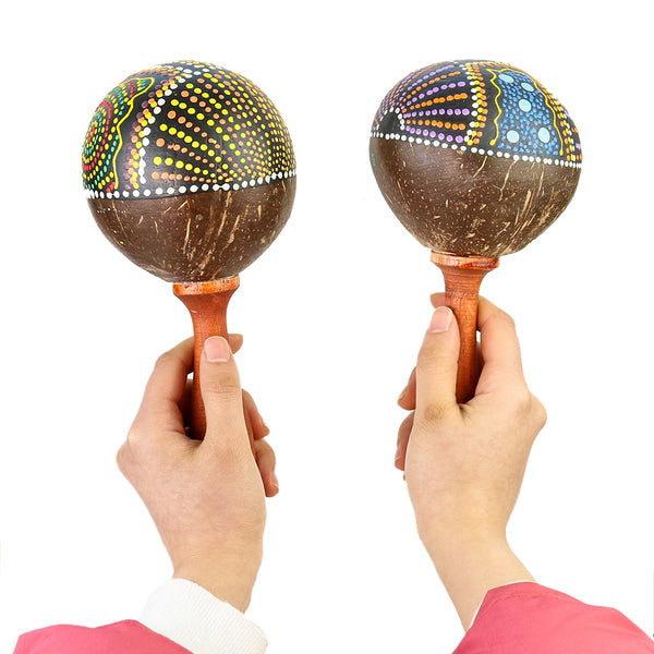Handpainted Coconut Maracas Natural Wooden Sand Hammers Percussion Shaker Hand Held Rattle Musical Instrument Great For Outdoor Festivals And Fiestas