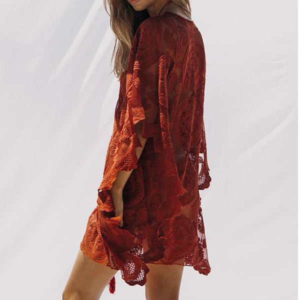 Burgundy Lace Cover Up