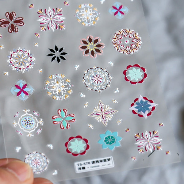 Bohemian Nail Decals 6 Different Styles 3D Mandalas Lotus Flowers Crescent Moon Tattoos Water Slide Art Nail Stickers For Gypsies