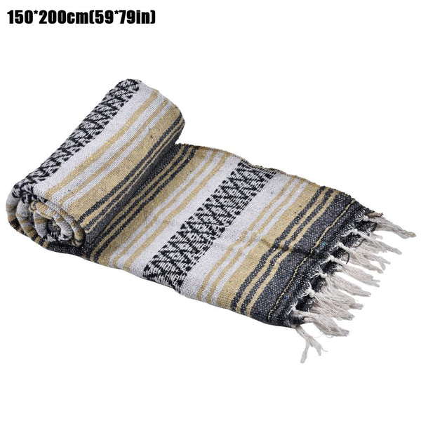 Mexican Blanket Falsa Yoga Mat Hand Woven Natural Beach Throw Outdoor Festival Picnic Blanket Camping Thick Soft Available In 3 Sizes Brown Tan Or Blue You Choose
