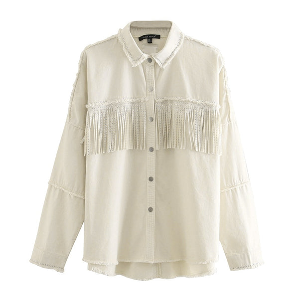 Ivory Fringe Denim Jacket
