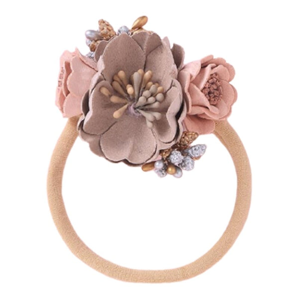 Pink Beige Flowers Hair Tie