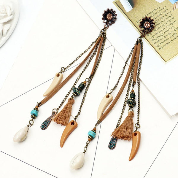 Boho Dangle Earrings 10 Different Styles You Choose Leather Fringe Turquoise Charms Cowrie Shells Beads Tassels Feathers Dream Catchers Patina Conchos