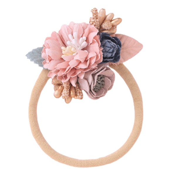 Pink & Blue Flowers Ponytail Holder