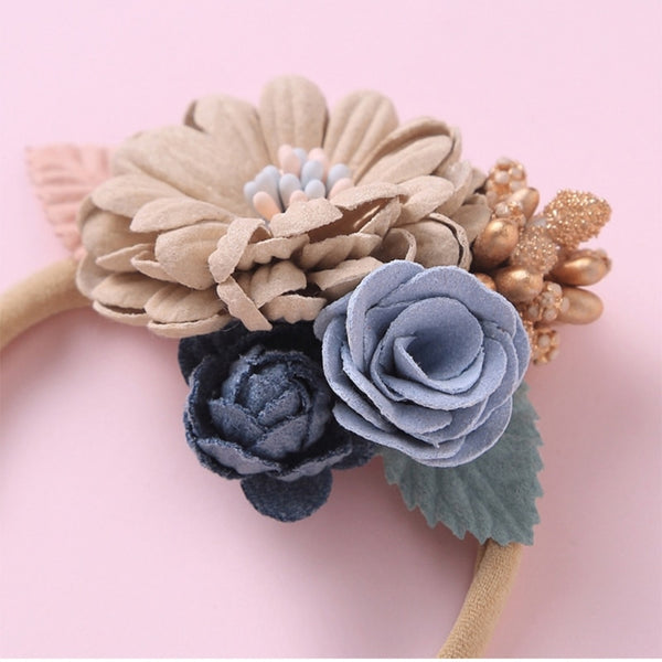 Blue Beige Flowers Hair Tie