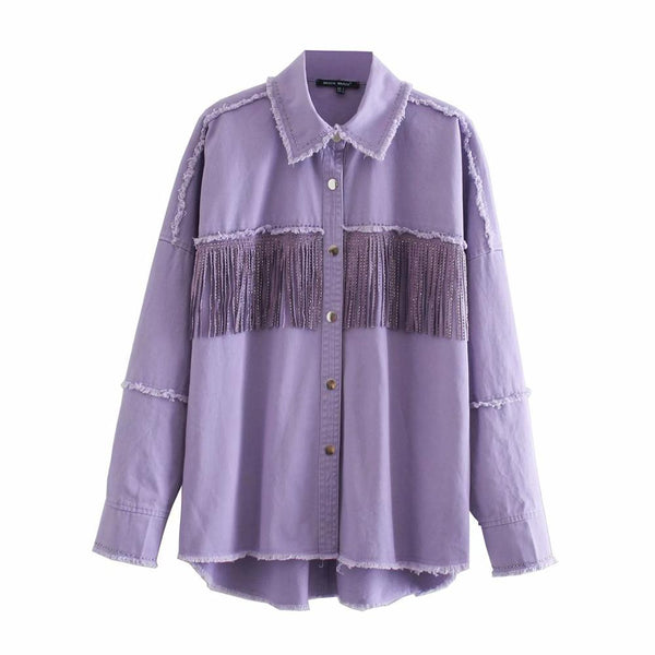 Lavender Fringe Denim Jacket