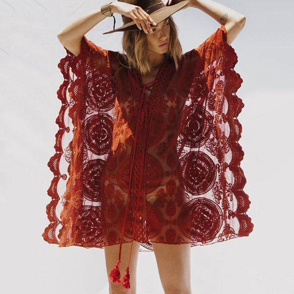 Burgundy Lace Kaftan