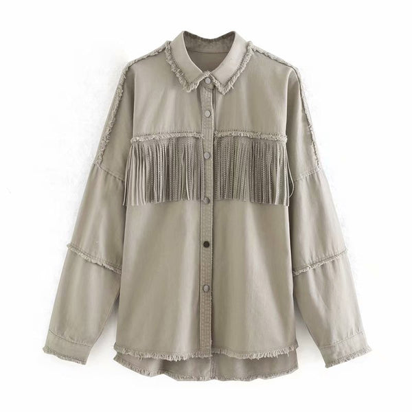 Beige Fringe Denim Jacket