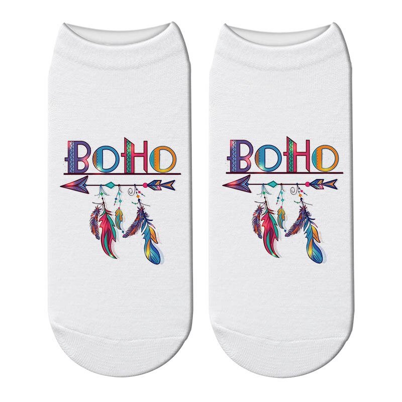 Boho Ankle Socks 6 Different Styles Love Without Limits Wild And Free Dream Without Fear Feathers Arrows Dream Catchers 3D Printed Bohemian Short Socks