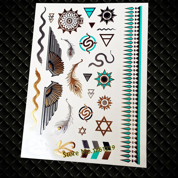 Mystic Tattoos Metallic Temporary Tats In Celestal Gold Silver And Turquoise Sun Moon And Stars Mystical Sun Worship New Age Twilight