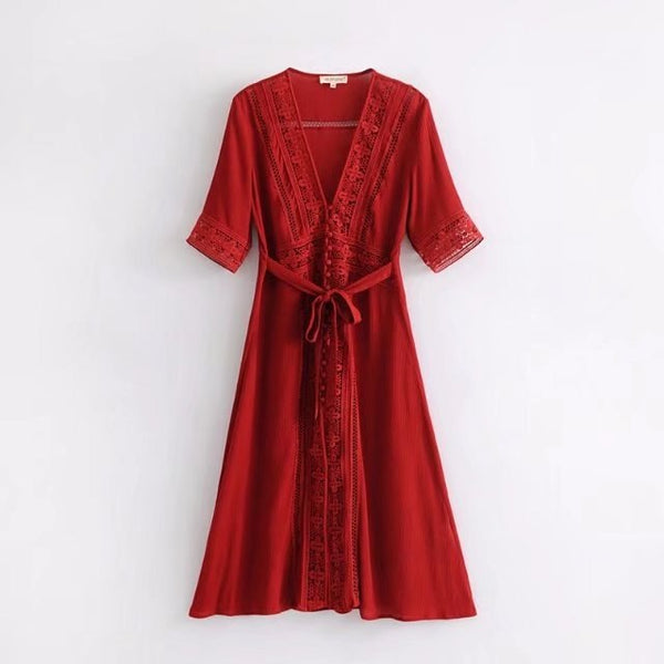 Red Boho Midi Dress