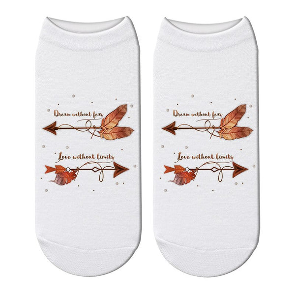 Boho Ankle Socks 6 Different Styles Love Without Limits Wild And Free Dream Without Fear Feathers Arrows Dream Catchers 3D Printed Bohemian Short Socks