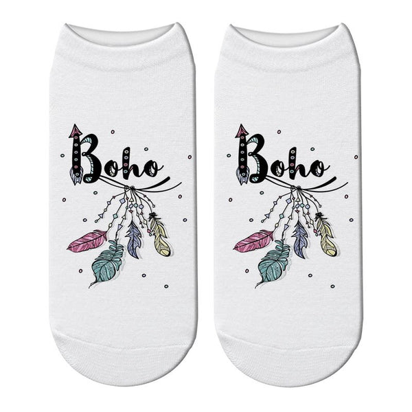 Boho Ankle Socks 6 Different Styles Love Without Limits Wild And Free Dream Without Fear Feathers Arrows Dream Catchers 3D Printed Bohemian Short Socks