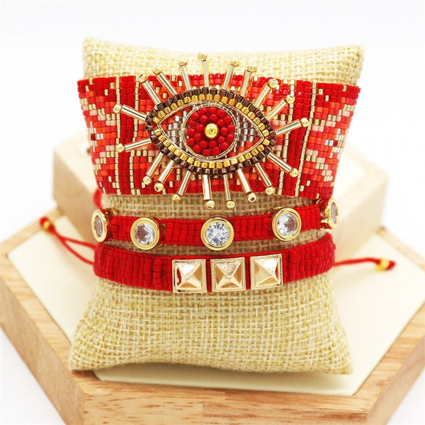Red Eye Beaded Bracelet Set