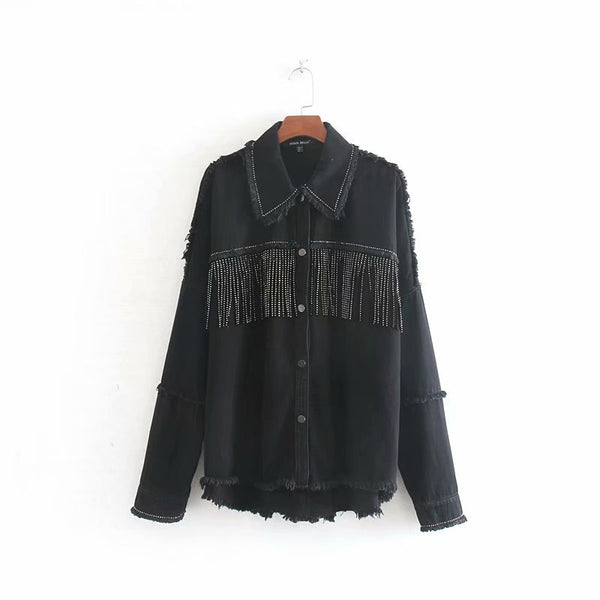 Black Fringe Denim Jacket 