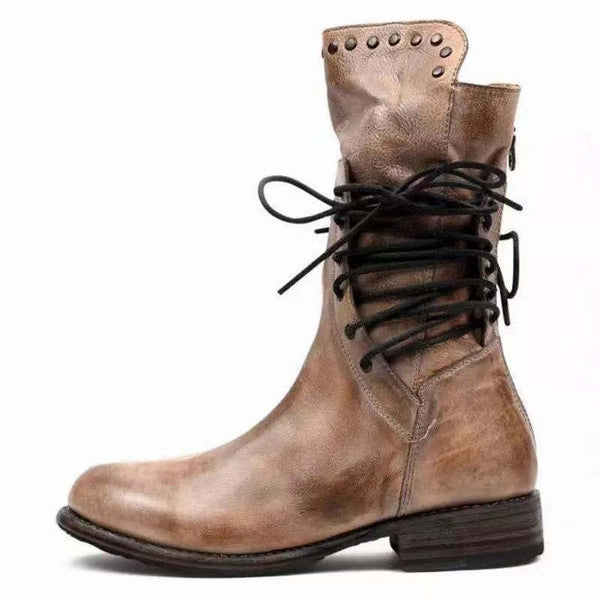 Beige Mid Calf Boots