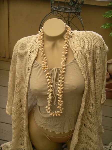 Cowrie Sea Shell Long Necklace Hawaiian Lei Bohemian Statement Piece Boho Beach Jewelry