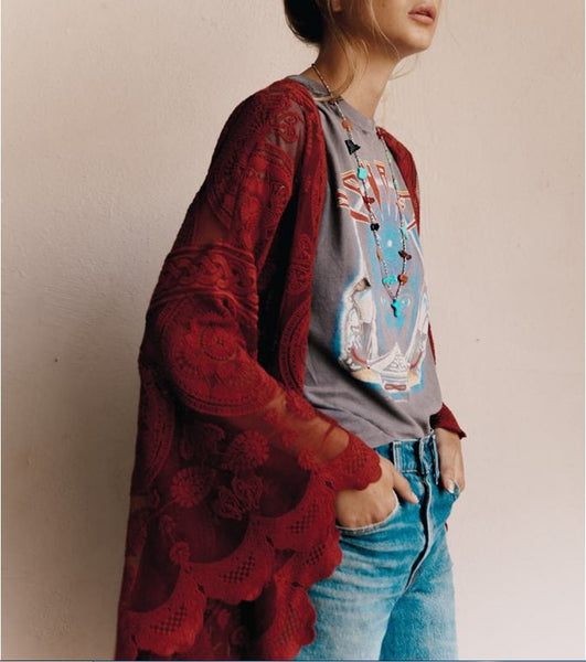 Burgundy Maxi Kimono