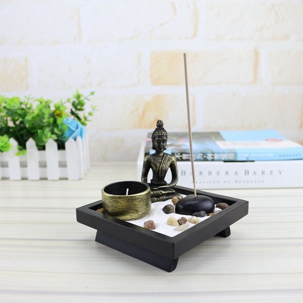 Zen Garden Buddha Candle Insence Holder Rocks And Sand Tea Light Meditation Kit