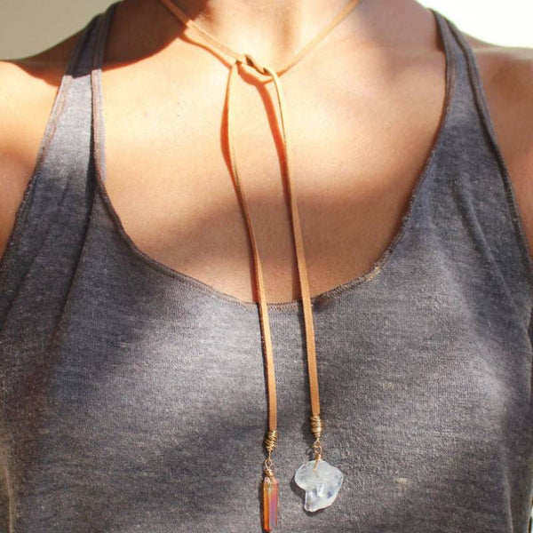 Amber Crystal Leather Necklace