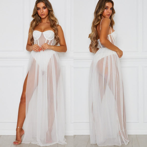 Mesh Bodysuit With Maxi Skirt