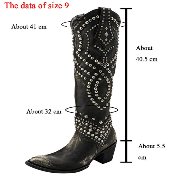 Studded Cowboy Boots For Women In Weathered Black Brown Or Burgundy Knee High Western Cowgirl Boots