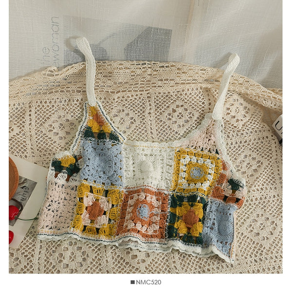 Granny Squares Short Set Beige White Or Black You Choose Crochet Midrift Cami Top Elastic Waist Shorts Beachwear Boho One Size
