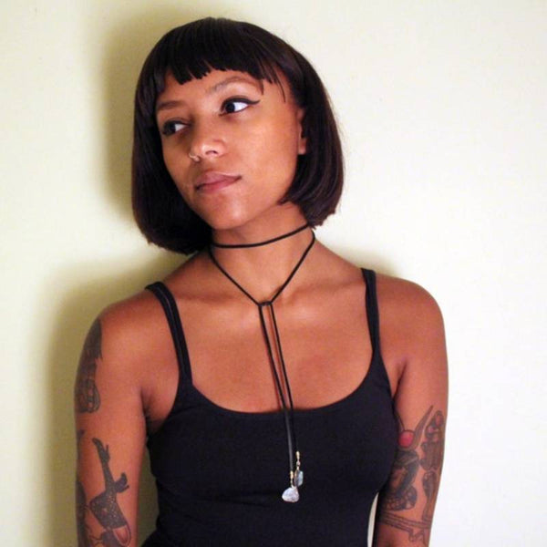 Leather Crystal Lariat Necklace 