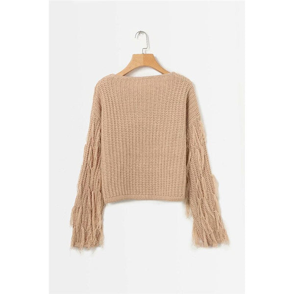 Tan Sweater Fringe Sleeves