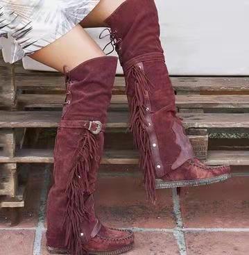 Burgundy Knee High Moccasins