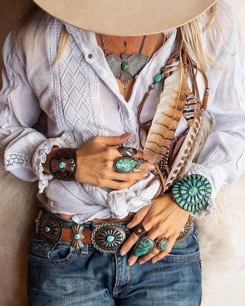 Turquoise Silver Conchos Belt