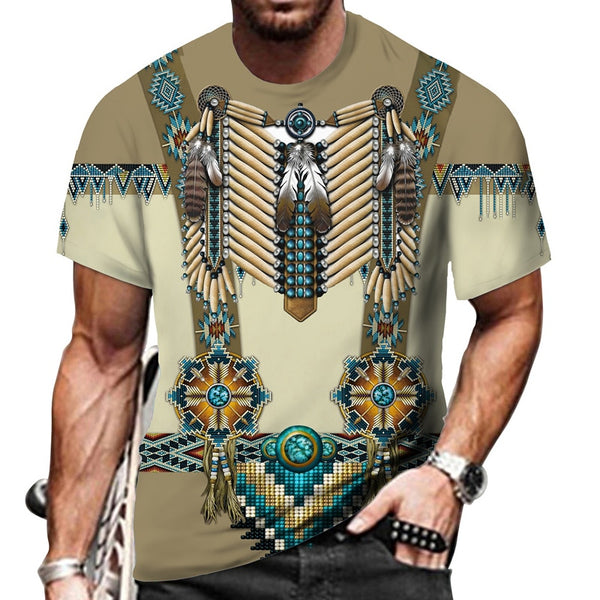 Men's Southwestern T Shirts 3D Print Illusion 9 Different Styles You Choose Feathers Fringe Hairpipe Beads Indian Chief Skull Owl Longhorn Buffalo Eagle Available In Sizes S M L XL 2X 3X 4X 5X 6X
