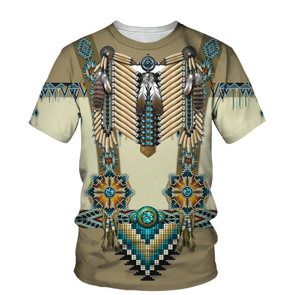 Men's Southwestern T Shirts 3D Print Illusion 9 Different Styles You Choose Feathers Fringe Hairpipe Beads Indian Chief Skull Owl Longhorn Buffalo Eagle Available In Sizes S M L XL 2X 3X 4X 5X 6X