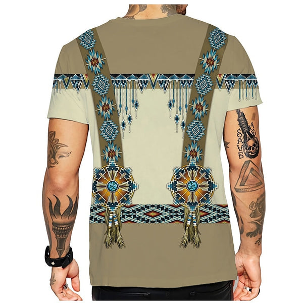 Men's Southwestern T Shirts 3D Print Illusion 9 Different Styles You Choose Feathers Fringe Hairpipe Beads Indian Chief Skull Owl Longhorn Buffalo Eagle Available In Sizes S M L XL 2X 3X 4X 5X 6X