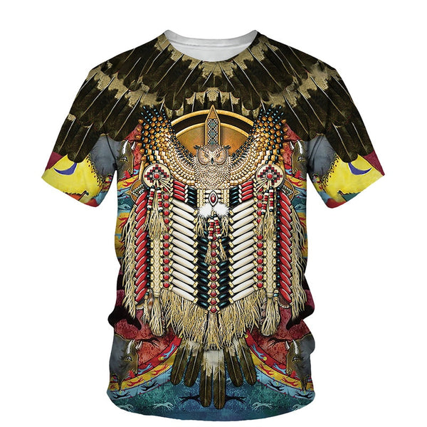 Men's Southwestern T Shirts 3D Print Illusion 9 Different Styles You Choose Feathers Fringe Hairpipe Beads Indian Chief Skull Owl Longhorn Buffalo Eagle Available In Sizes S M L XL 2X 3X 4X 5X 6X