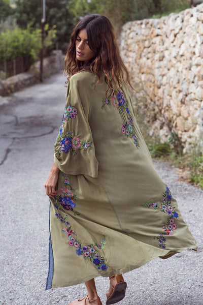 Green Embroidery Kimono