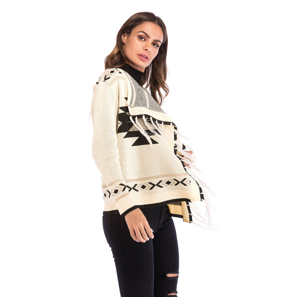 Aztec Sweater With Fringe