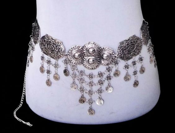 Silver Gypsy Belt Coin Waterfalls Carved Conchos Festival Fashion Gypset Belly Chain Cast A Spell