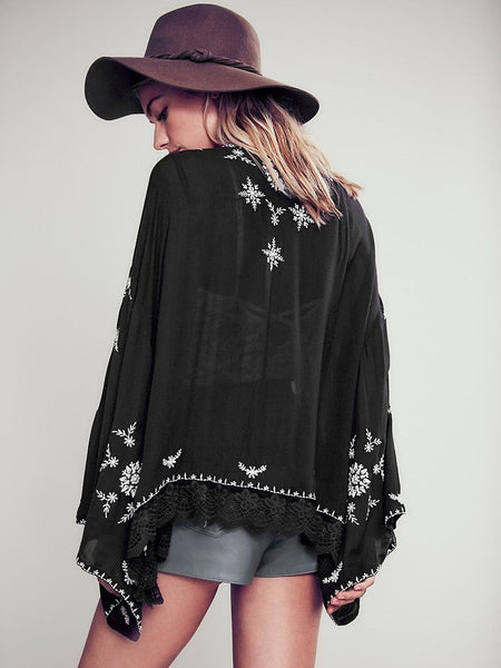 Black Embroidered Kimono 