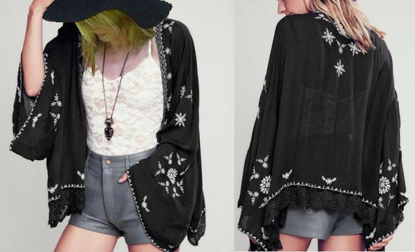 Black Kimono White Embroidery