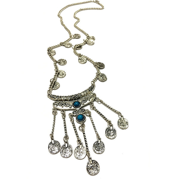 Silver Turquoise Coins Necklace