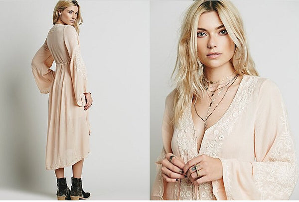 Peach Bohemian Midi Dress
