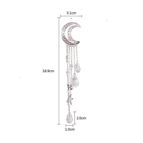 Crescent Moon Barrette Dangling Crystals Silver Gold Bronze Or Rose Gold Gypsy Hair Clip Celestial Waxing Moon Cast A Spell
