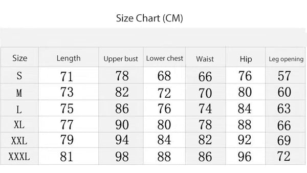 One Piece Swimsuit Size Chart